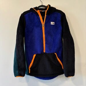 The North Face boys Campshire 1/4 Zip Fleece Sherpa Hoodie Blue Black XXL
